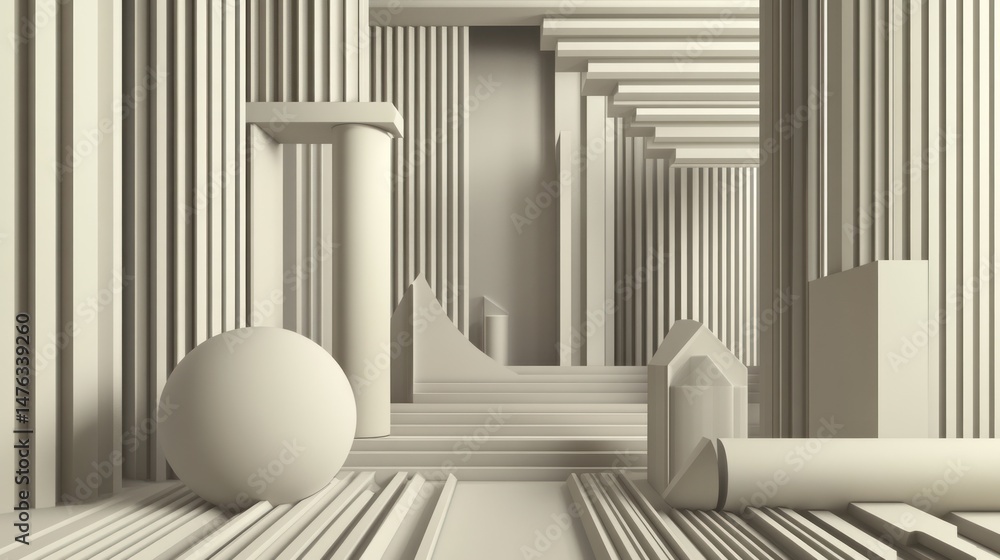 Poster abstract architectural space with columns and shapes