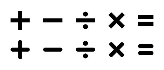 Basic math symbols icon. Addition, subtraction, division, multiplication, and equation sign