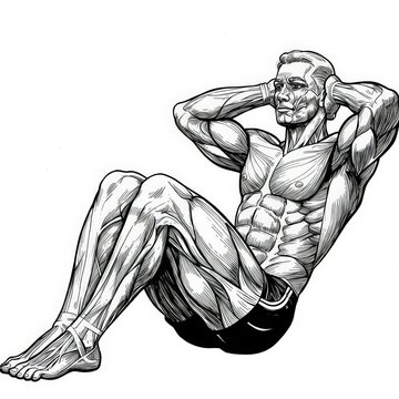 a drawing of a man doing a sit on the ground