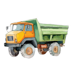 Obraz premium Dump Truck cute watercolors illustration isolated on white background