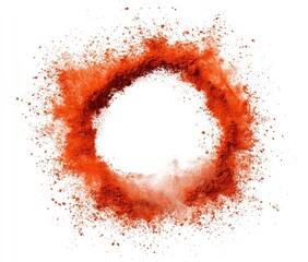 A vibrant orange powder forms a circular frame around a blank center.  Dense, exploding, and textured, it creates an eye-catching design element