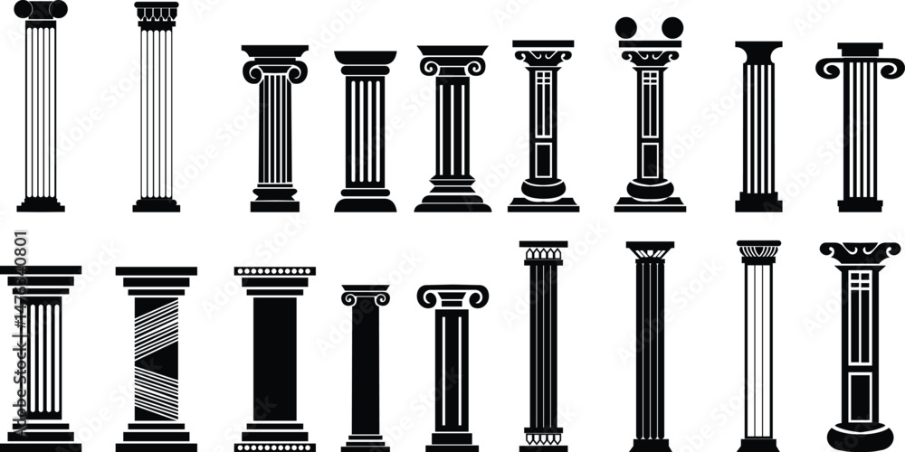 Fototapete icon set of classical building with columns representing ancient architecture, linear style icon. hi