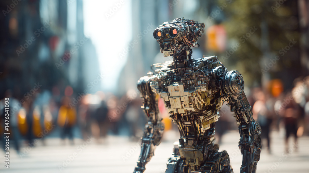 Poster futuristic robot in urban setting ai generated image for science fiction and technology enthusiasts