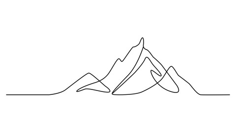 continuous line drawing of mountains in sketch style. flat vector illustration isolated on white background