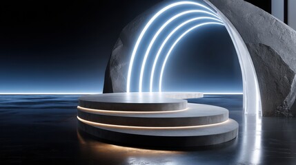 Fototapeta premium A large, curved stone archway with a blue sky in the background