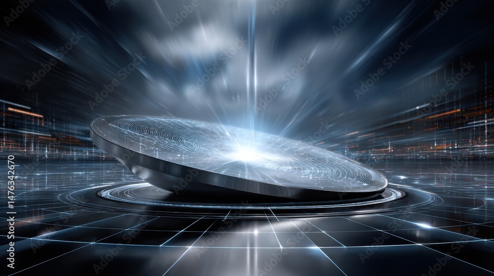 Fototapete a large, round object is floating in the air, surrounded by a dark