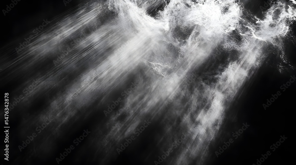 Poster beams of light twisting in open space, grainy texture, rough pattern overlays