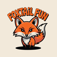 Obraz premium Adorable Cartoon Fox Character Design with Foxtail Fun Text for Kids Apparel and Branding
