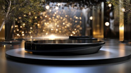 A black stage with a spotlight on it