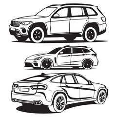 Vehicle elevation and top view vector flat illustration collection ideal for architectural design vector