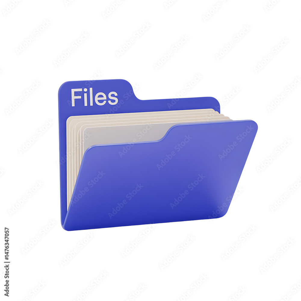 Poster blue file folder icon 3d render data on transparent background