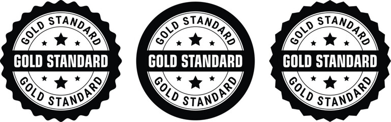 Black and white round badge icons labeled gold standard representing premium quality assurance	