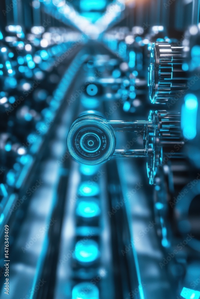 Poster futuristic technology abstract close up of blue glowing circuit board components and data stream per