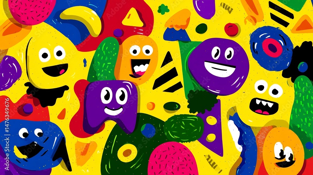 Poster playful and funny background with vibrant colors cartoonish shapes and whimsical elements creating a