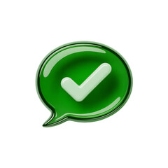 Green Checkmark Glossy Speech Bubble on transparent background