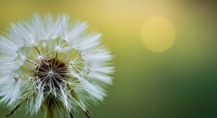Obraz premium Soft focus image of a white dandelion seed head with a blurred background, creating a delicate and dreamy atmosphere.