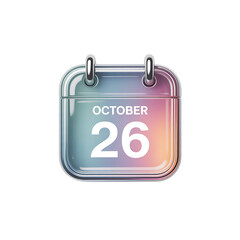 October 26th Glass Calendar Icon Pastel on transparent background