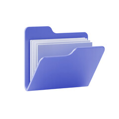 Purple 3D folder icon with files digital on transparent background