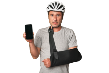 Studio portrait captures man's vulnerable moment after bicycle accident.