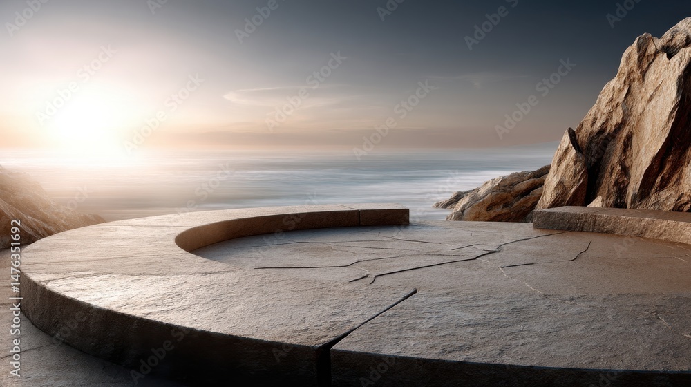Poster a large stone circle with a view of the ocean