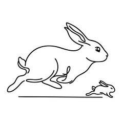Running Rabbits  A Mother and Baby Hare Line Art