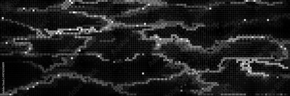 Poster pixelated black white digital glitch background - abstract monochrome noise, random square pixel mos