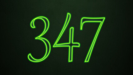 Neon glowing green number design of 347 on dark background.