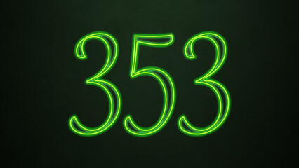 Neon glowing green number design of 353 on dark background.