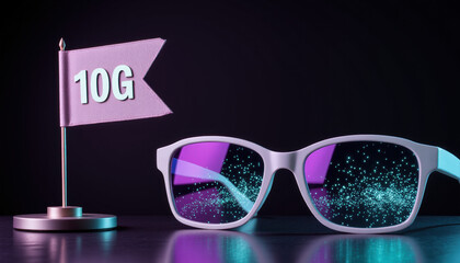 10G Flag with Smart Glasses Reflecting Digital Grid, Tech and Connectivity Concept