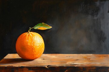 Orange en nature morte &agrave; la peinture acrylique, tableau d&eacute;coratif sur le th&egrave;me des fruit