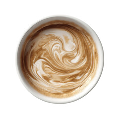 Overhead View of a Perfectly Swirled Latte in a White Mug
