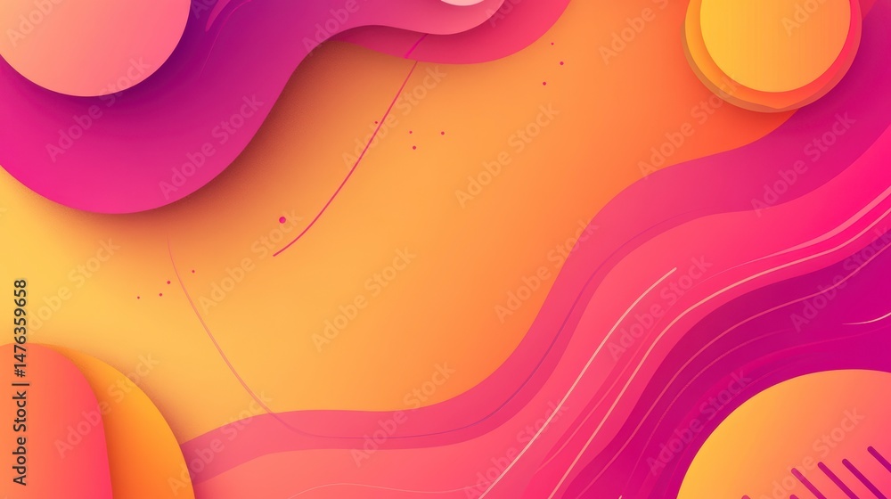 Aufkleber abstract background with pink and orange wavy shapes and circles.