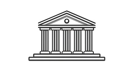 Illustration of a classical building with columns and triangular pediment on white background art style