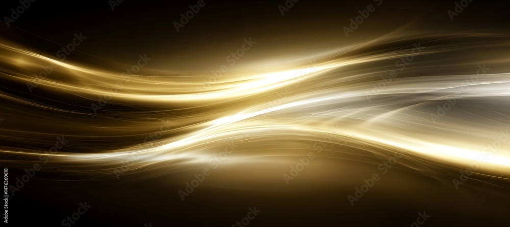 Poster abstract background with waved lines of gentle golden flowing smooth monochrome gradient colors