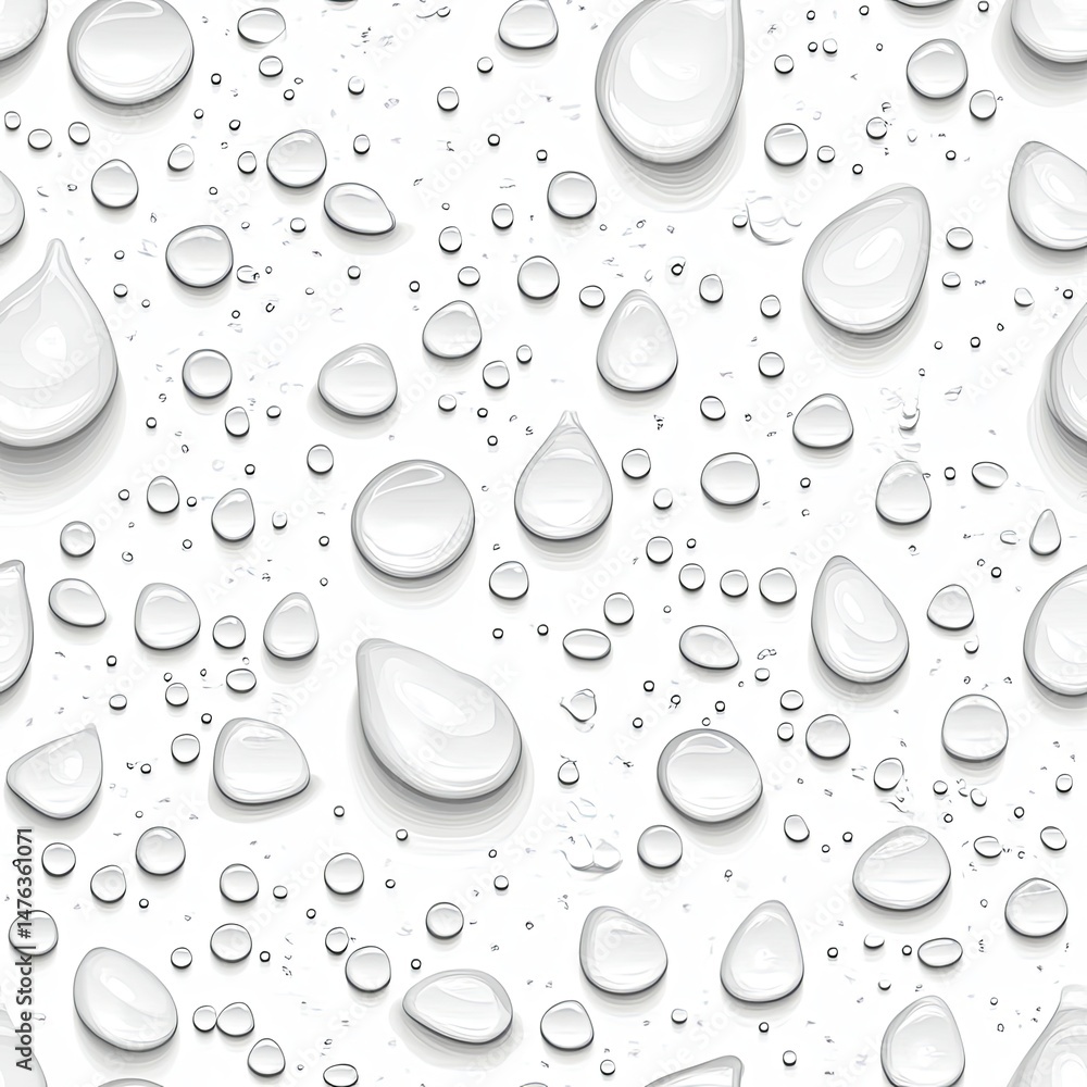 Poster seamless water droplet pattern with transparent effect on white background clean and fresh aesthetic