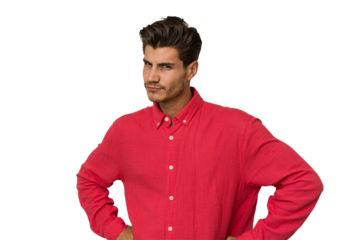 Young handsome caucasian man isolated on white background frowning face in displeasure, keeps arms folded.