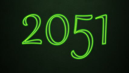 Neon glowing green number design of 2051 on dark background.