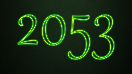 Neon glowing green number design of 2053 on dark background.