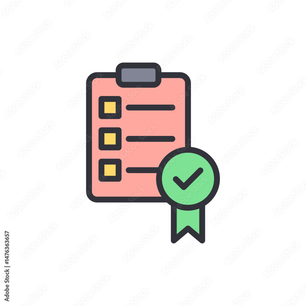 Aufkleber successful task completion with checklist and approval symbol icon