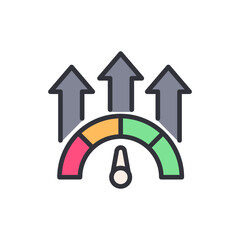 Performance Meter Displaying Growth And Positive Upward Trending Arrows