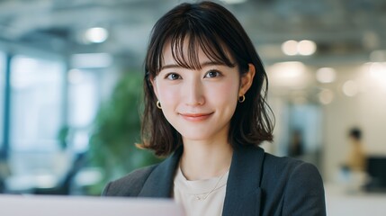Fototapeta premium オフィスで微笑む若手ビジネスウーマン