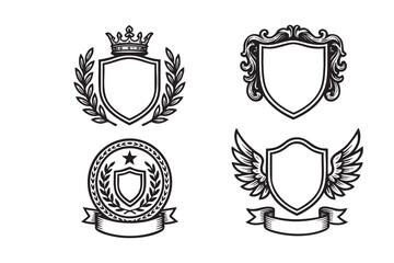 Obraz premium heraldic frame set woodcut engraving vector illustration
