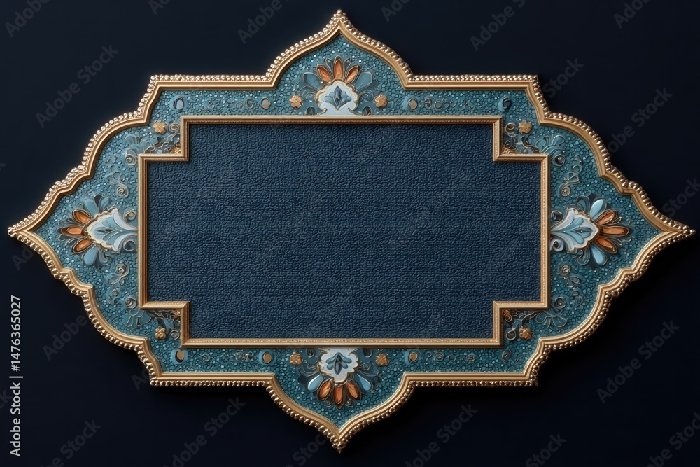 Poster ornate frame features intricate patterns and vibrant colors high