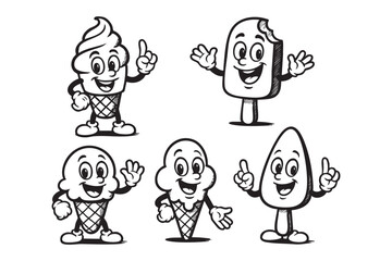Fototapeta premium ice cream set funny cartoon mascot vector illustration