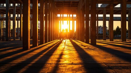 Sunlight filtering through unfinished concrete structure.
