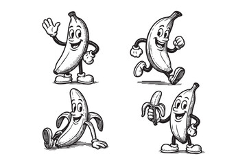 banana set funny cartoon mascot vector illustration