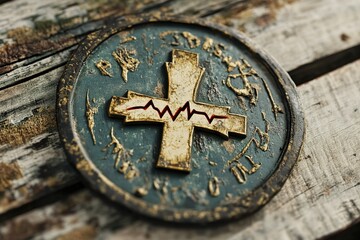 Fototapeta premium Search and rescue medical emblem, rugged and strong, featuring a star of life and heartbeat line