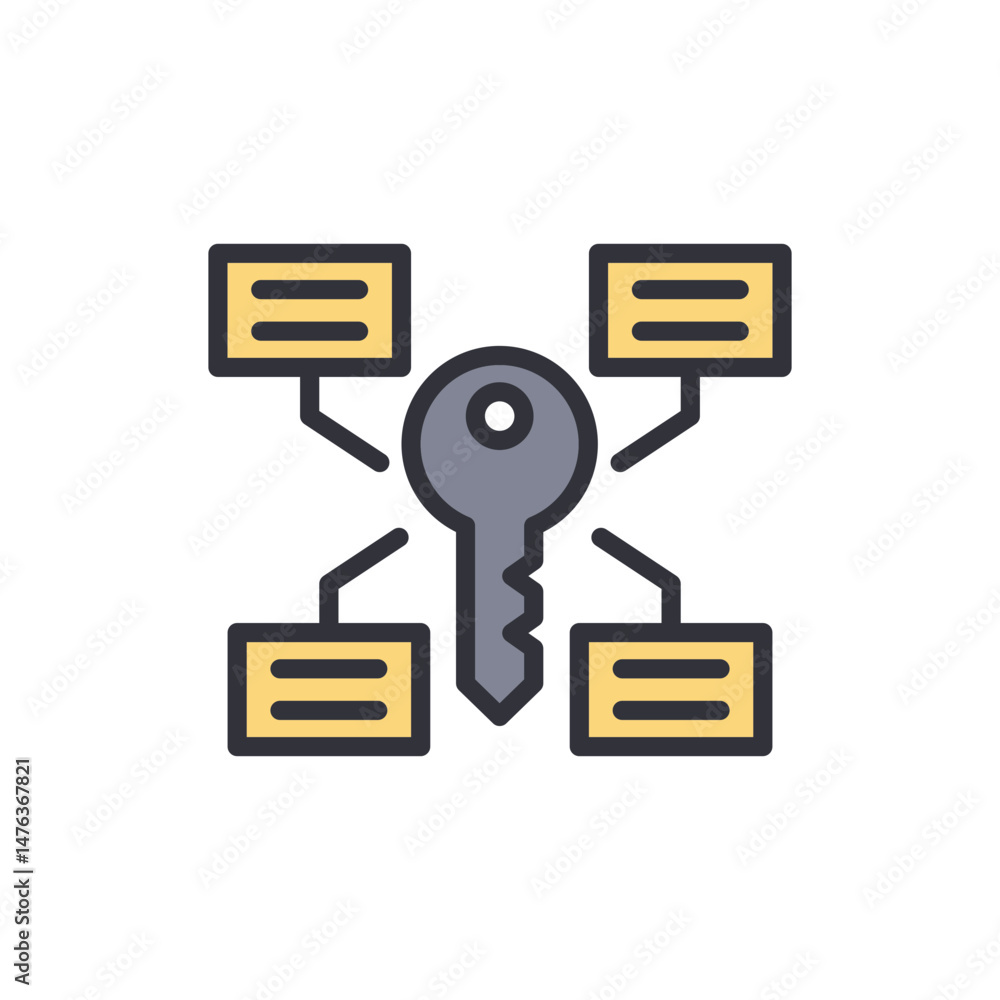Poster key network connecting information blocks on transparent background