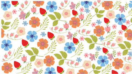 Vector seamless pattern with multicolor flowers. Colorful abstract floral background.