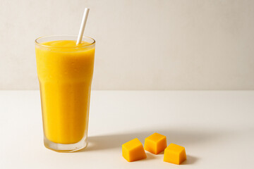 Chilled Mango Smoothie in Glass with Cubes Refreshing Summer Drink